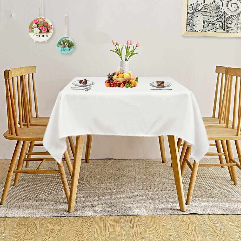 Trlyc Polyester Tablecloth - 72X72 White Square Tablecloth Wrinkle Washable Resistant Tablecloth100% Polyester Overlay Party Wed